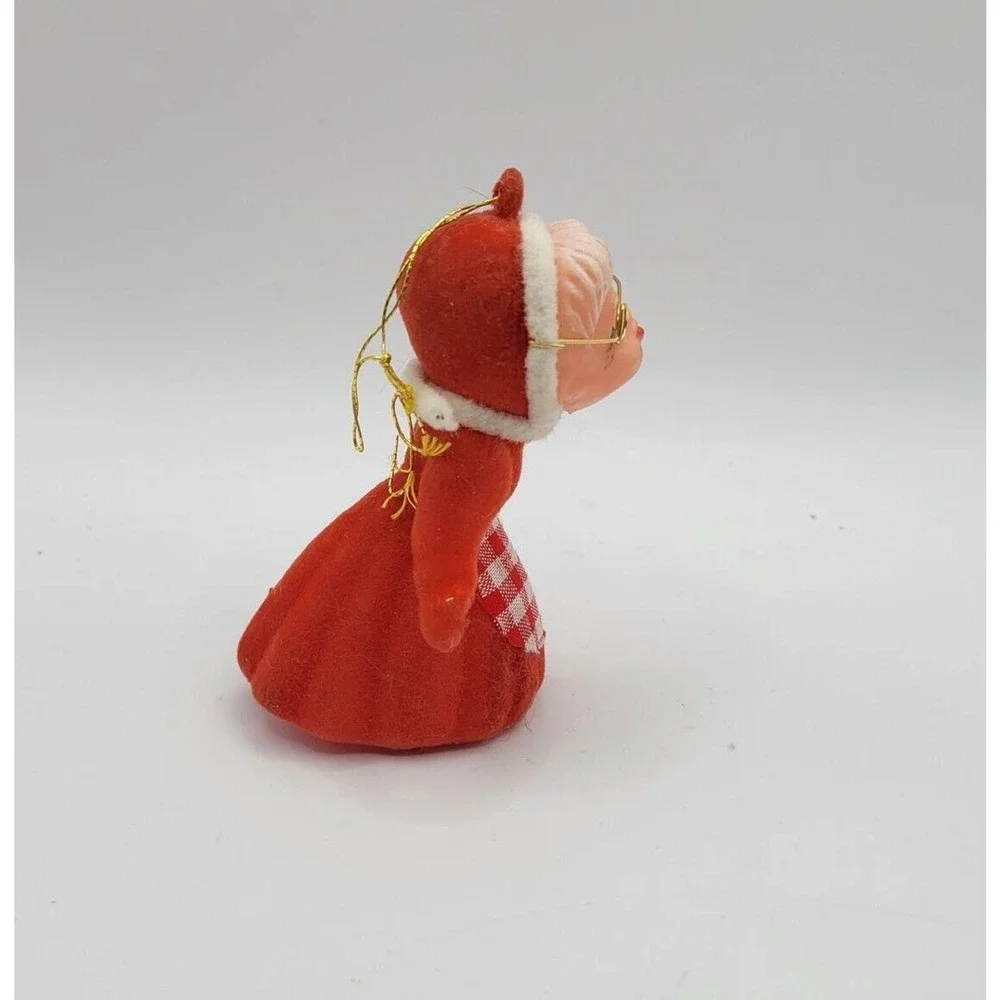 Vintage Flocked Mrs Claus Christmas Tree Ornament Figurine